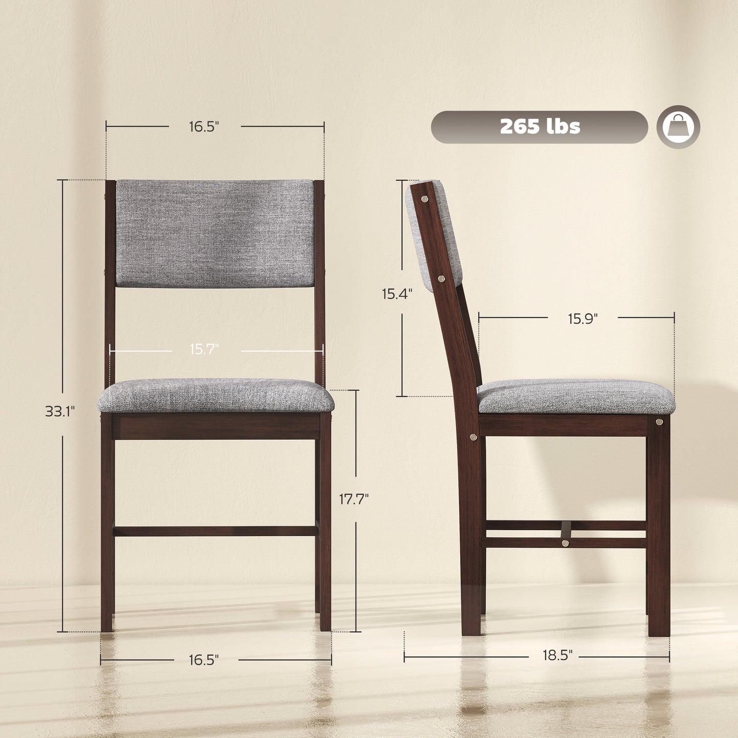 Modern Dining Chairs Set of 4, Linen Fabric Kitchen with Rubberwood