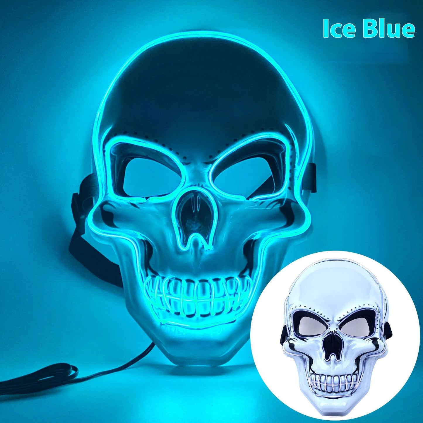 White Skull LED Mask Luminous Party Mask with Battery Operated Lighting