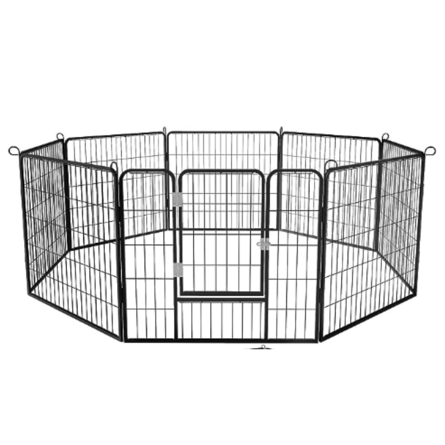 Indoor Outdoor Dog Playpen with Gate - Portable Heavy-Duty Pet Fence, Black, 24 Inch