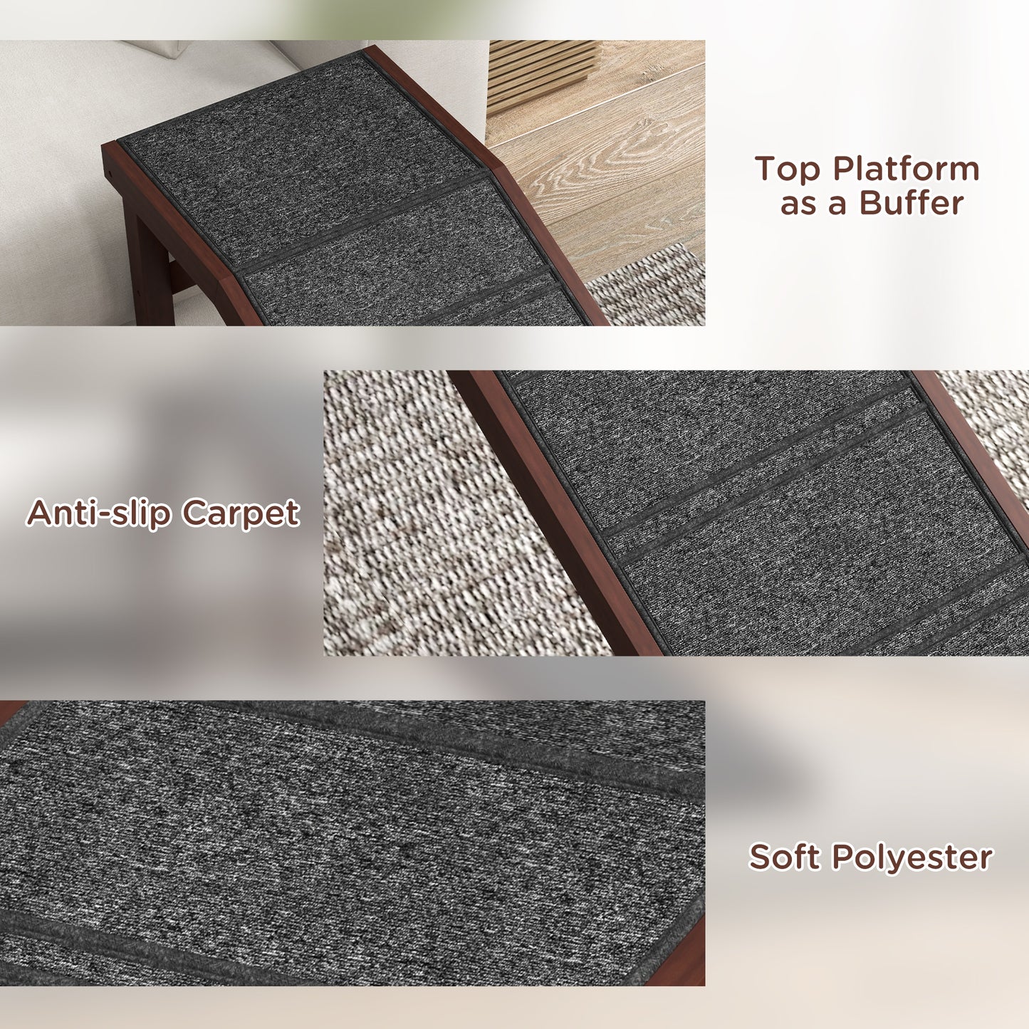 Dog Ramp with Non-Slip Carpet & Top Platform for Easy Access - Brown
