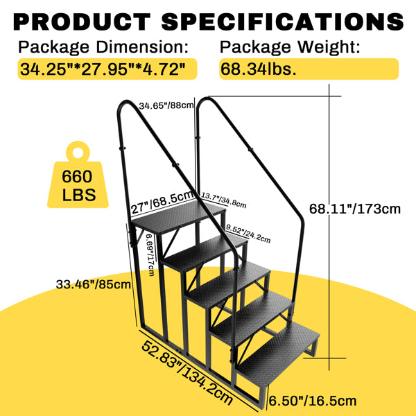 5-Step RV Ladder with Handrail - Anti-Slip Hot Tub Steps
