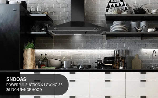36-Inch Black Wall Mount Range Hood Stainless Steel Kitchen Vent Hood