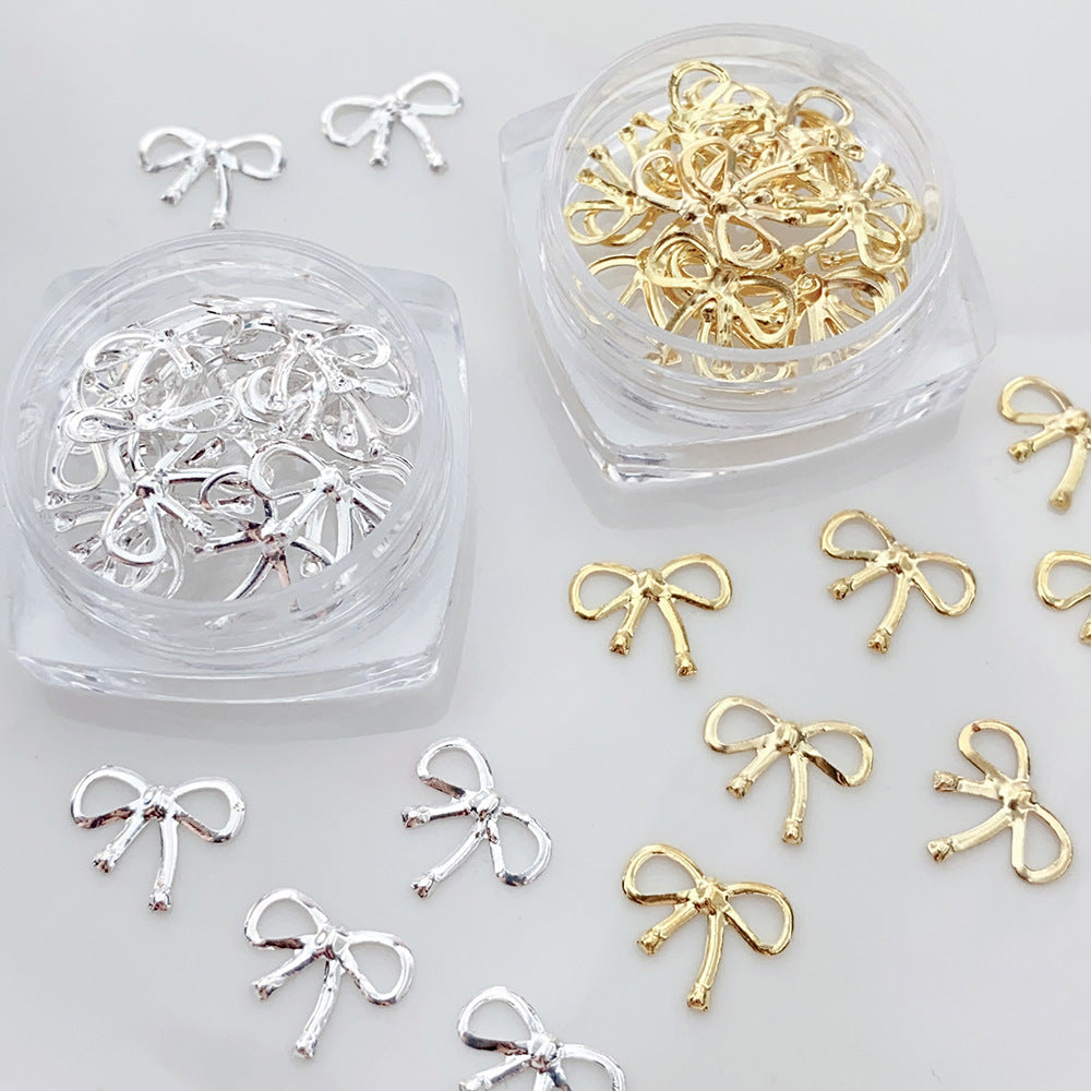 Luxury Alloy Bow Nail Art Decorations Set - Gold & Silver Nail Accessories