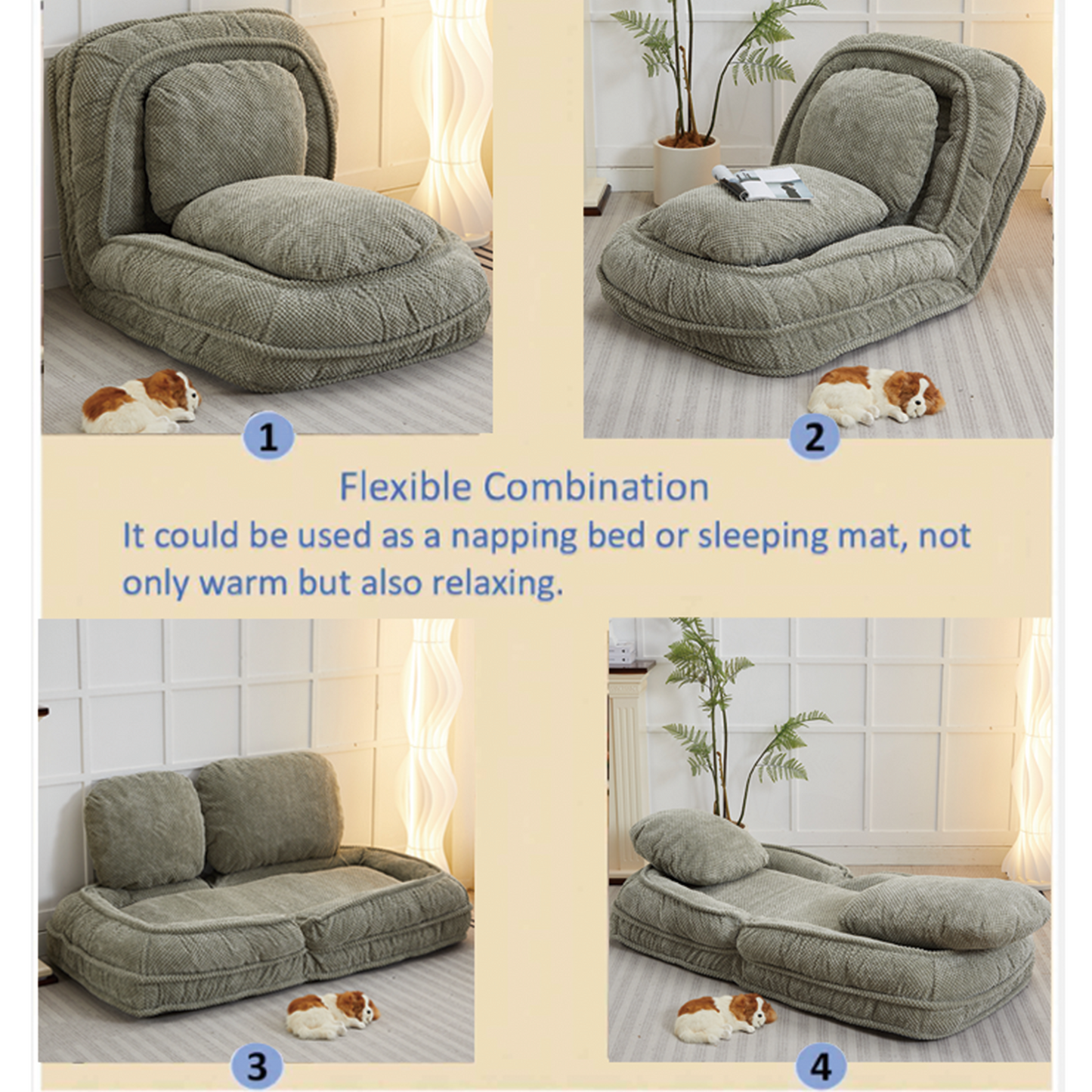 Adjustable Human Dog Bed Lazy Sofa Couch with Foldable Seat Green
