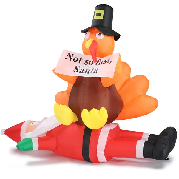Lighted Christmas Inflatable Decoration - Turkey on Santa Claus