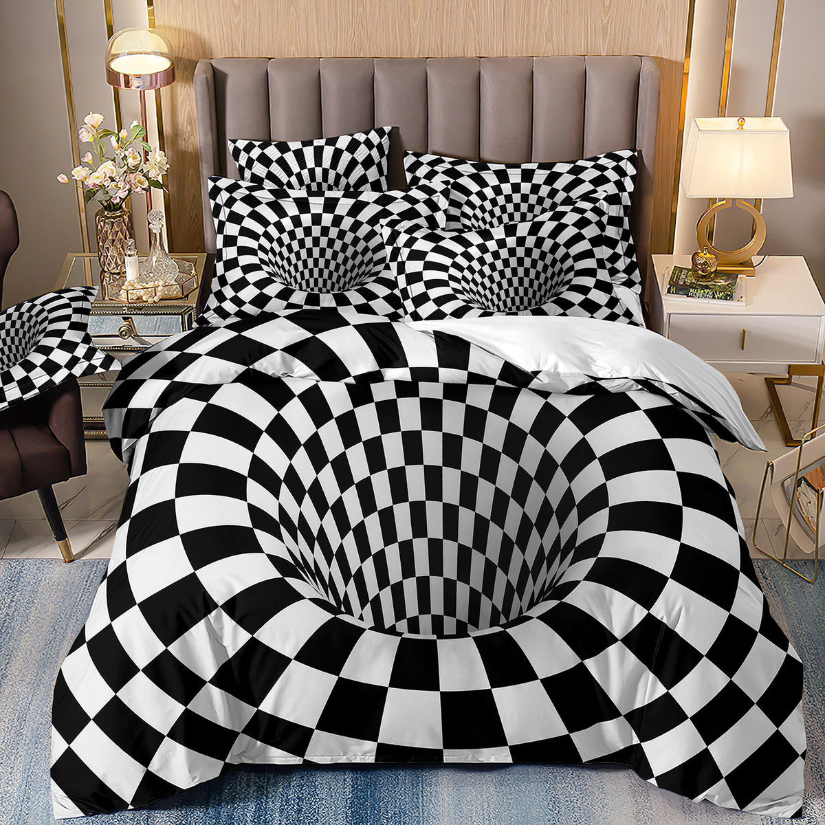 Digital Printed Geometric Duvet Cover Set - Light Gray Nordic Bedding
