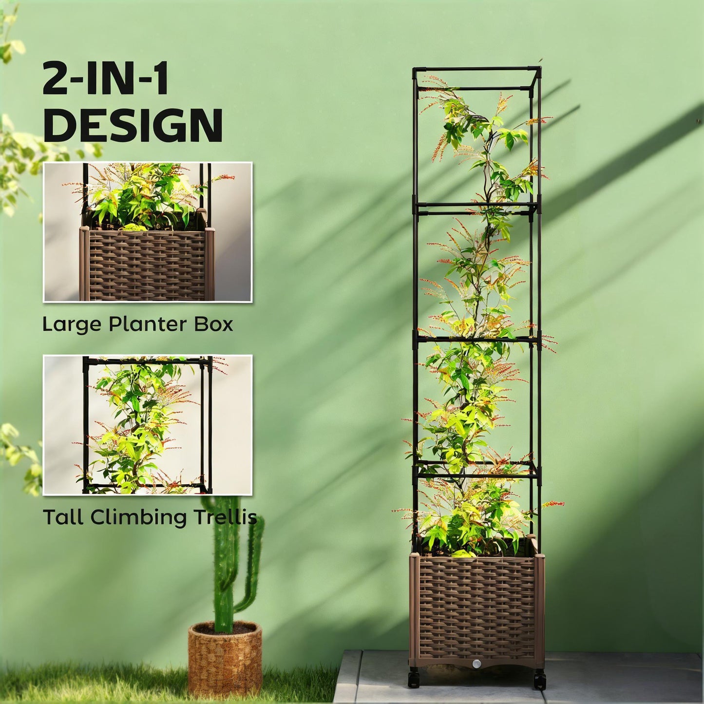 Raised Garden Bed with Mobile Trellis - Brown