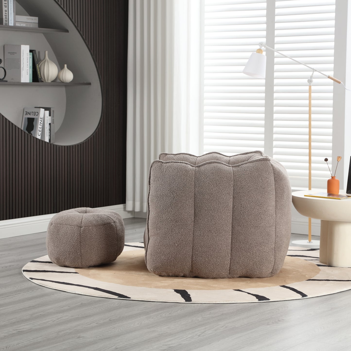 Coffee Soft Bean Bag Chair with Foam Filling - Comfortable Lazy Sofa