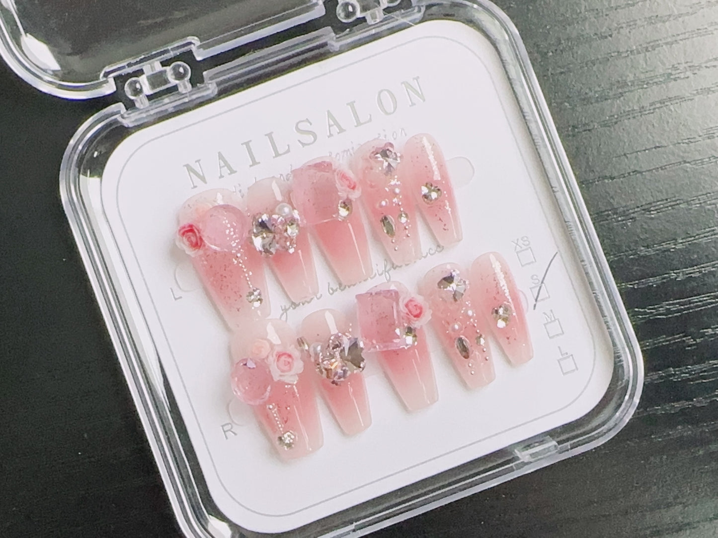 Pink Gem-Embedded Press On Nails - 10 Piece Set