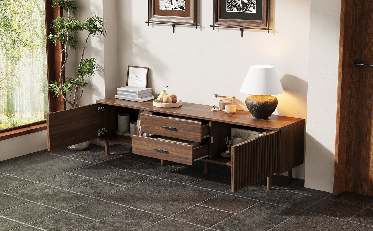 Modern 70-Inch TV Stand for TVs Up to 80 Inches - Dark Brown