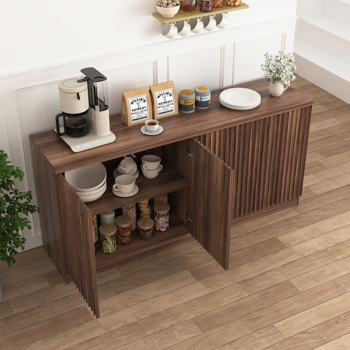 Buffet Cabinet with Storage - 62.6" Wooden Sideboard in Walnut