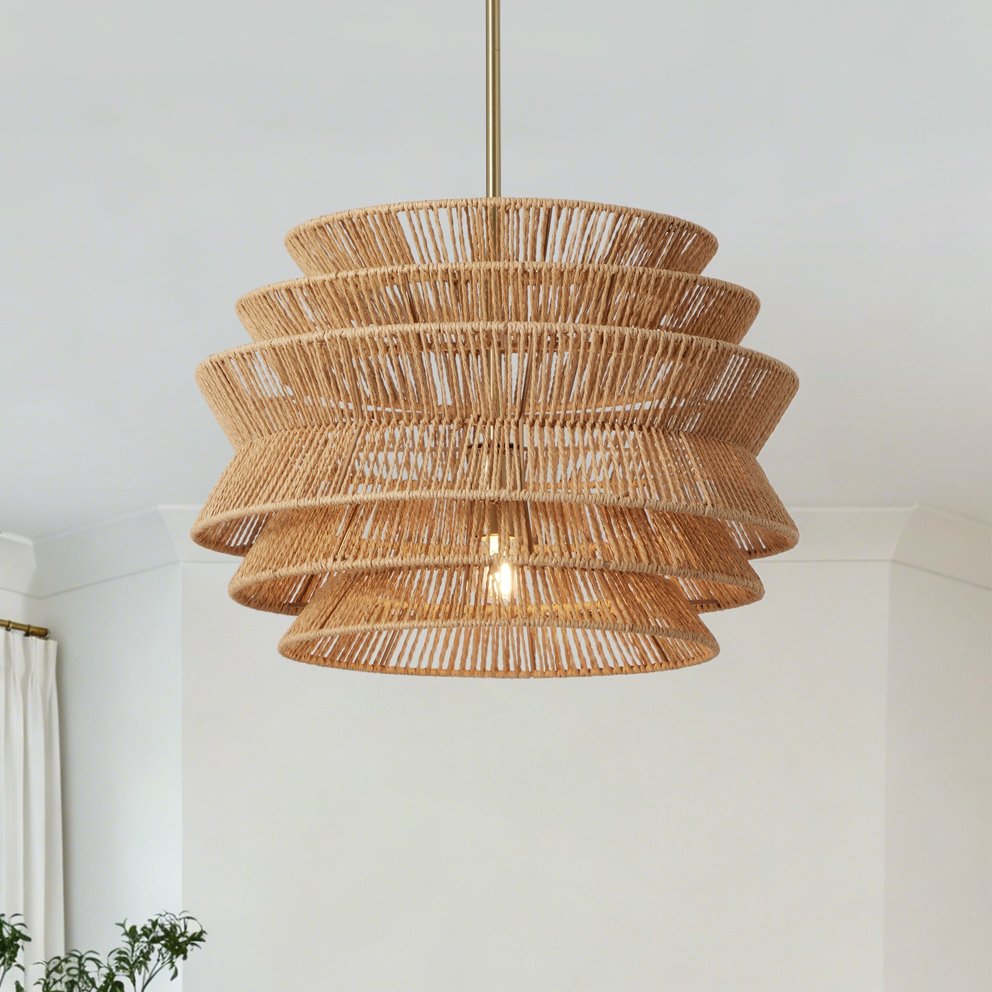17.3-Inch Hand-Woven Rattan Pendant Light for Dining & Living Room - Rustic Coastal Ceiling Chandelier