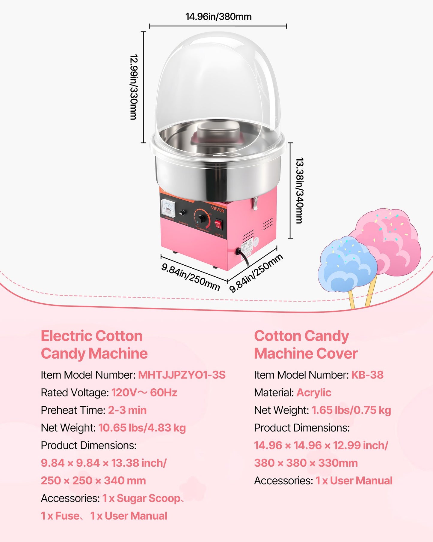 Electric Cotton Candy Machine 1000W with Stainless Steel Bowl & Cover - Perfect for Home & Parties