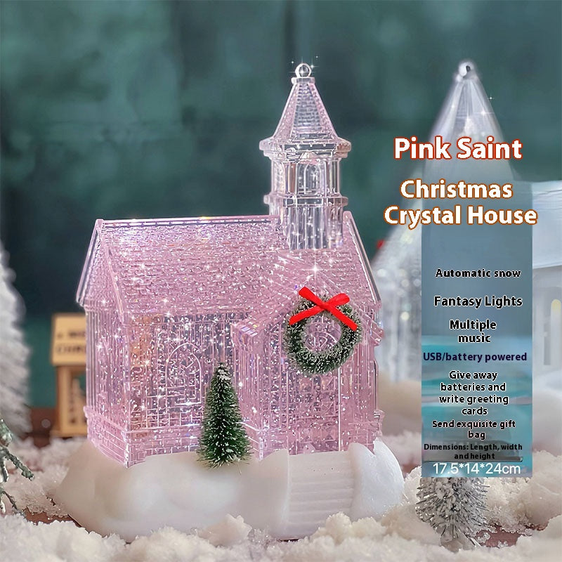 Christmas Crystal House Decoration Set - 18cm Pink & Clear Holiday Ornament