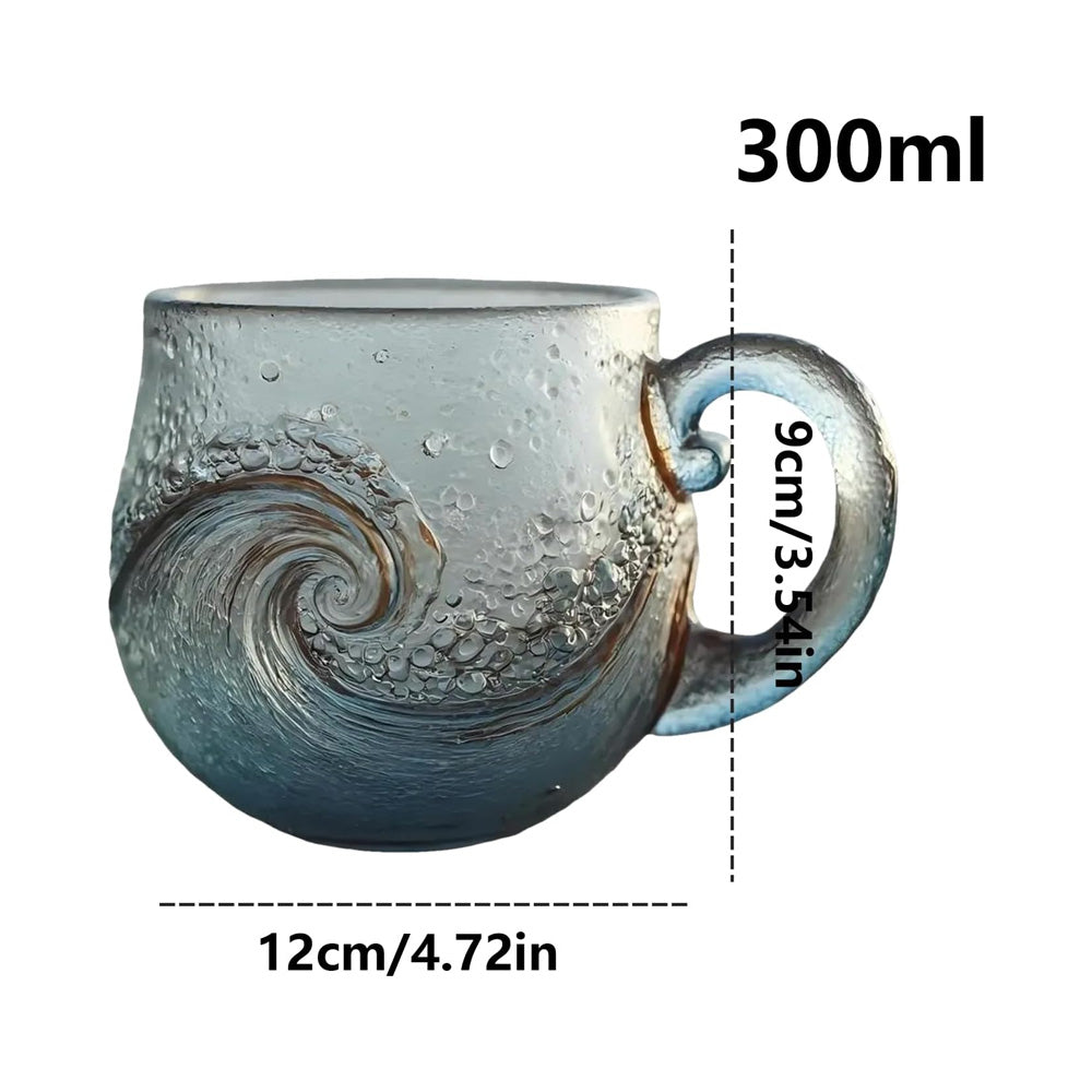 Handmade Sea Glass Wave Cup - Unique Ocean Wave Design, 12 oz
