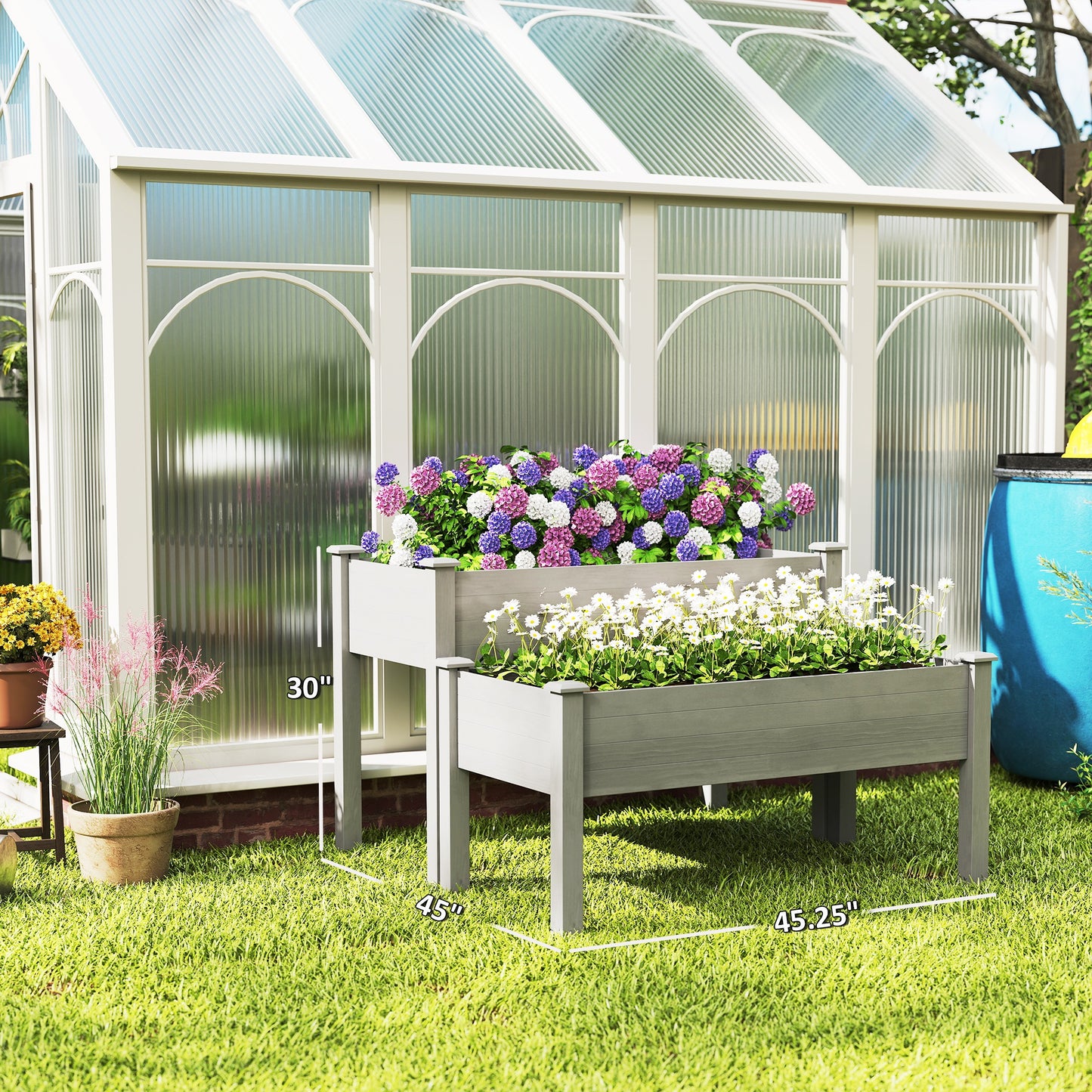 2-Tier Raised Garden Bed Planter Box with Legs - Outdoor Wooden Herb & Vegetable Bed, Gray