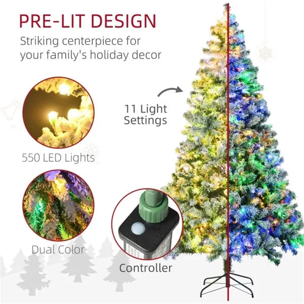 7.5 Ft Pre-Lit Christmas Tree with Snow - Green
