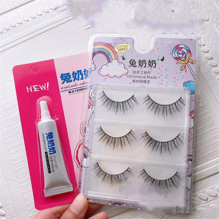 False Eyelashes 12mm Long with Glue - Reusable Man-Made Fiber Lashes