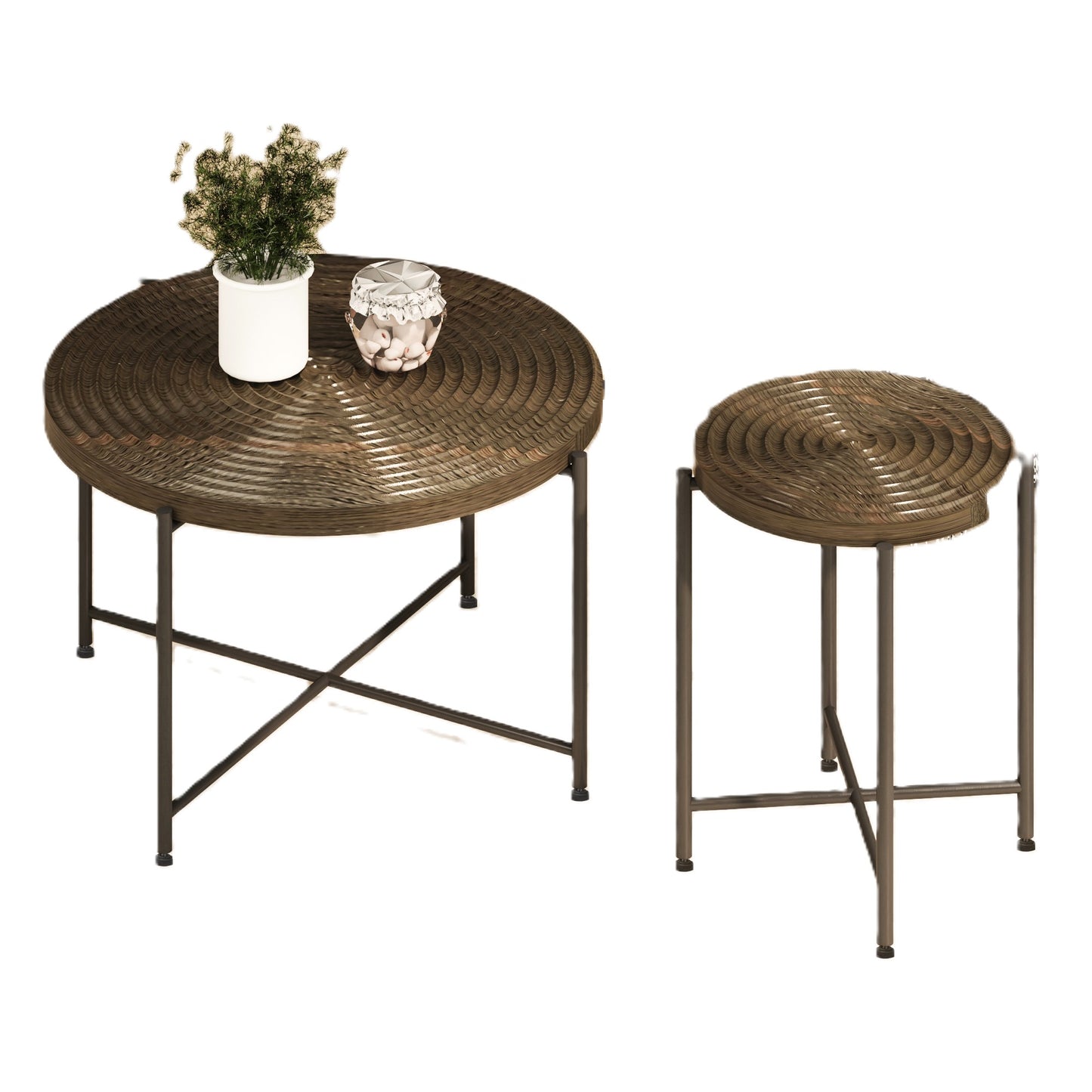 2-Piece Coffee And End Table Set -Waterproof MDF With PVC Cover,