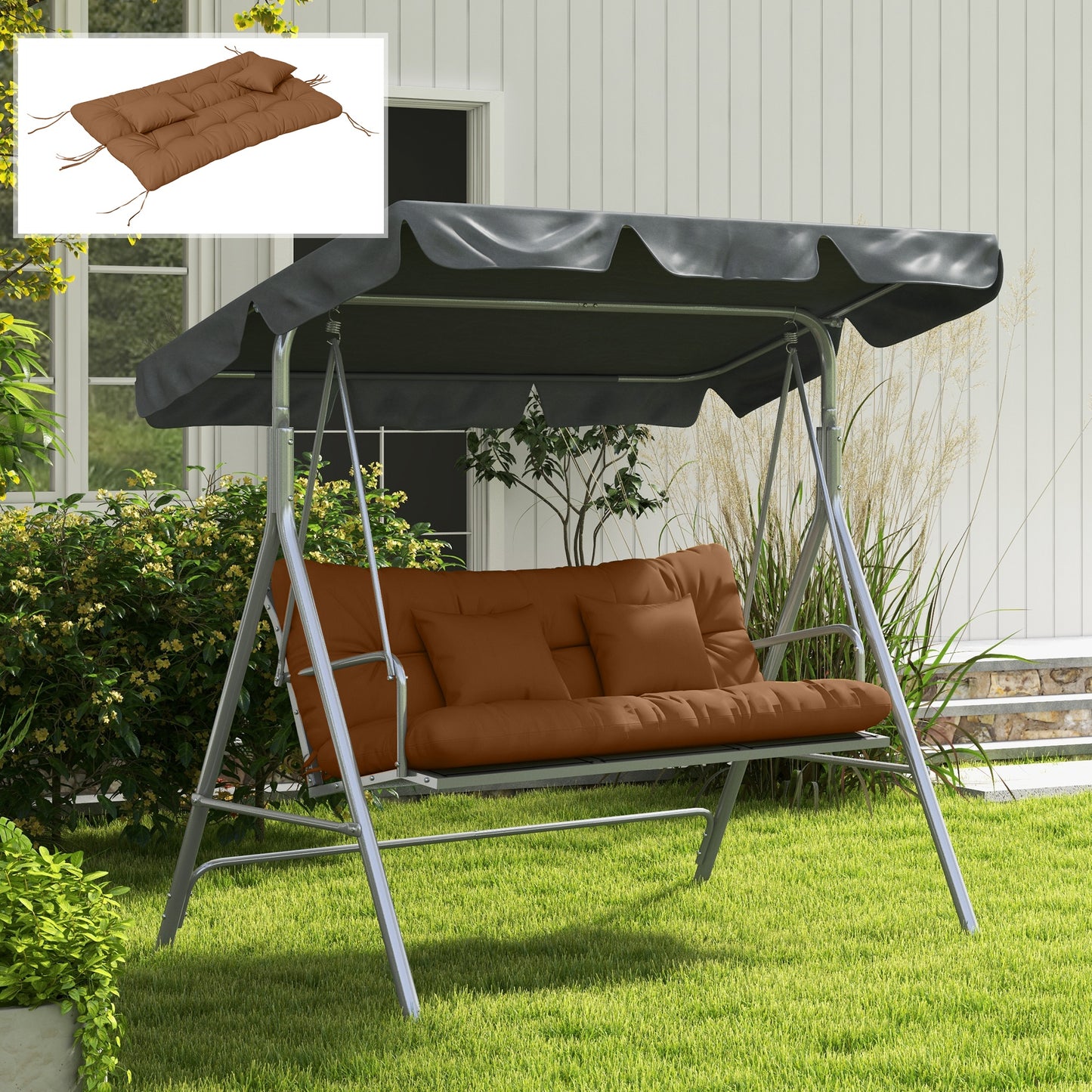 59" Outdoor Bench Cushion Set with Throw Pillows - Tan