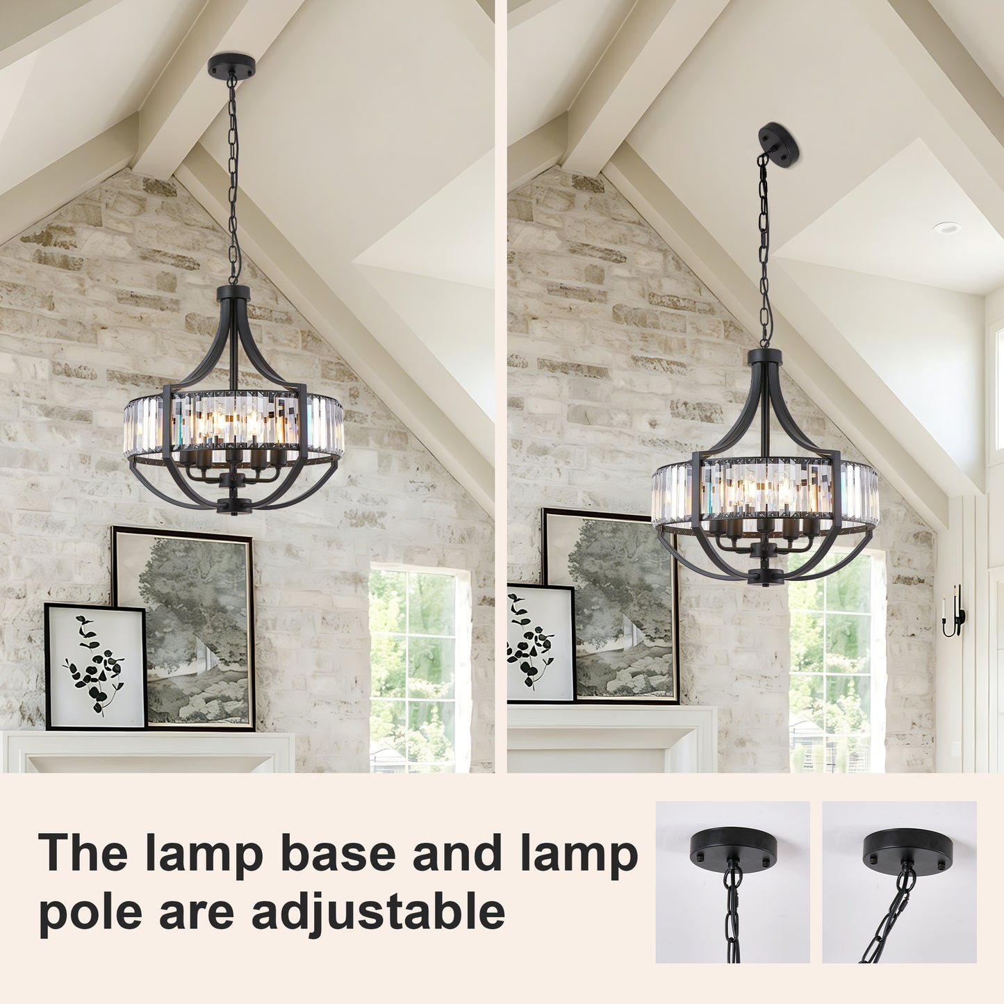Black Farmhouse Crystal Pendant Chandelier - Modern 5-Light Ceiling Light Fixture