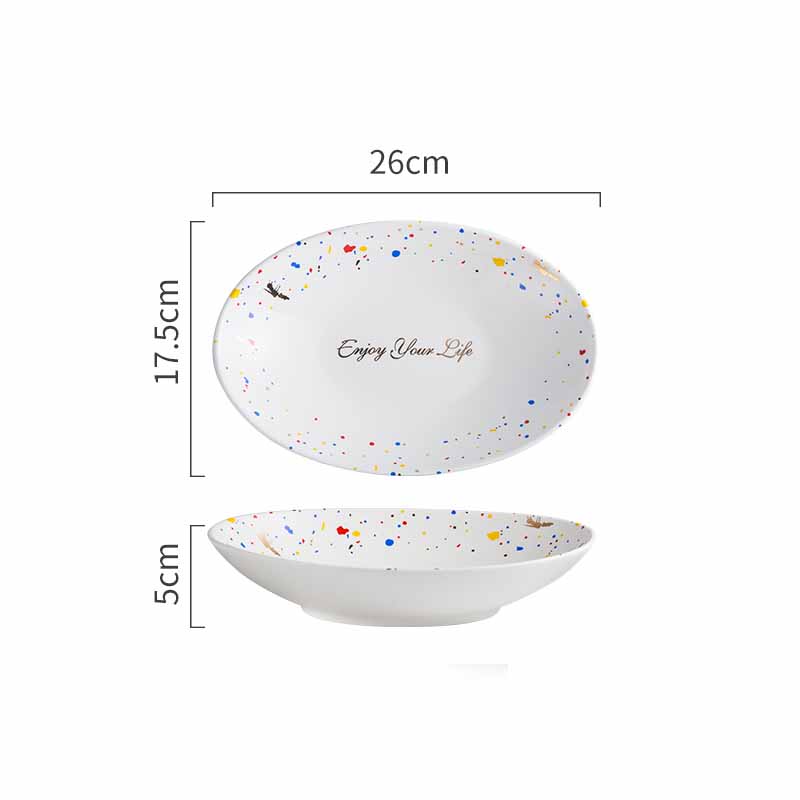Ceramic Terrazzo Plate Set - Round Dinnerware for Kitchen & Dining