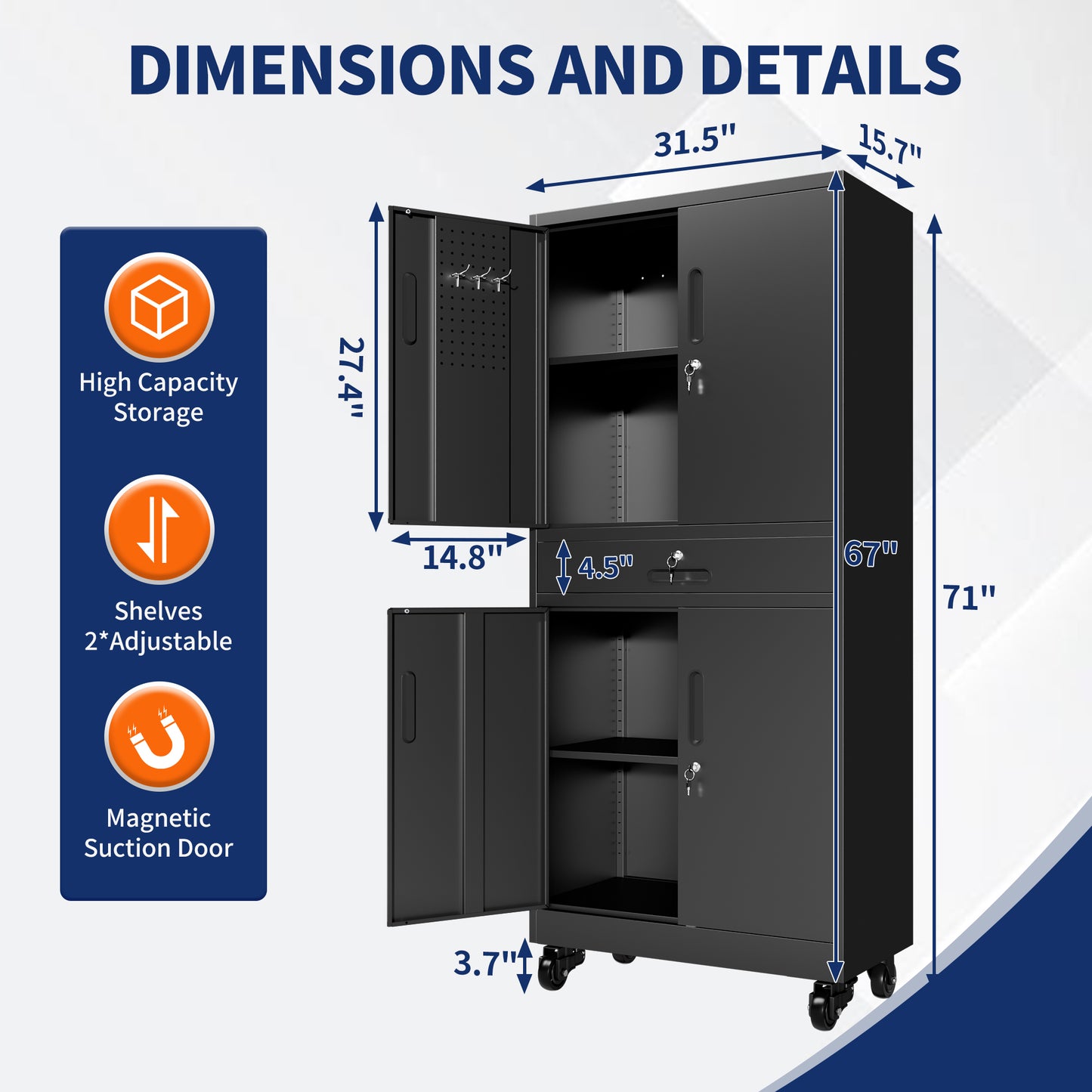 Metal Storage Cabinet With Drawer, 71 Garage Locking Doors And 2