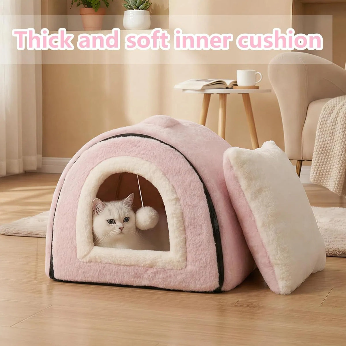 Foldable Indoor Cat Bed with Anti-Slip Water-Resistant Bottom - Cozy Pet House