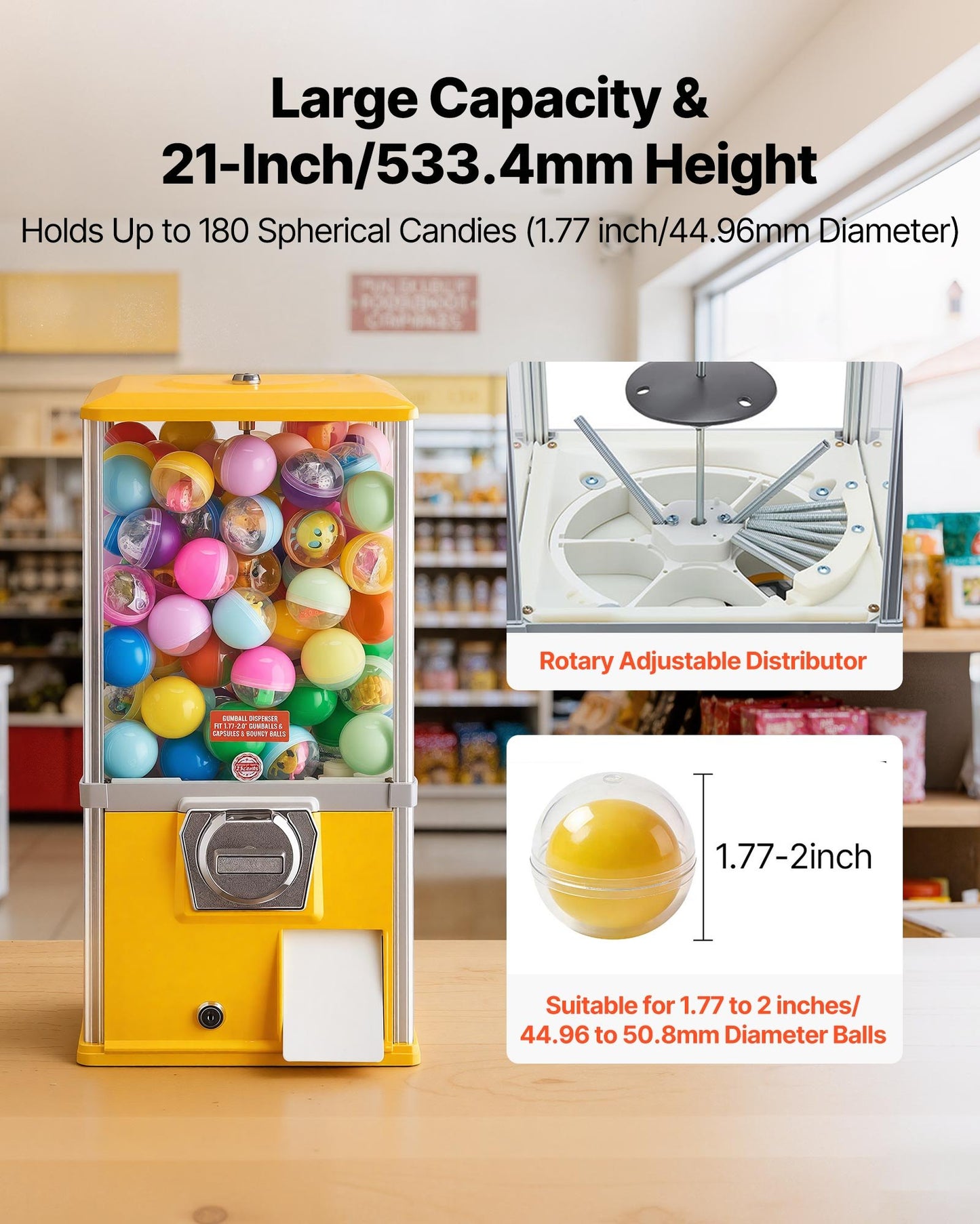 21-Inch Gumball Machine Dispenser with Locking Top & Coin Control