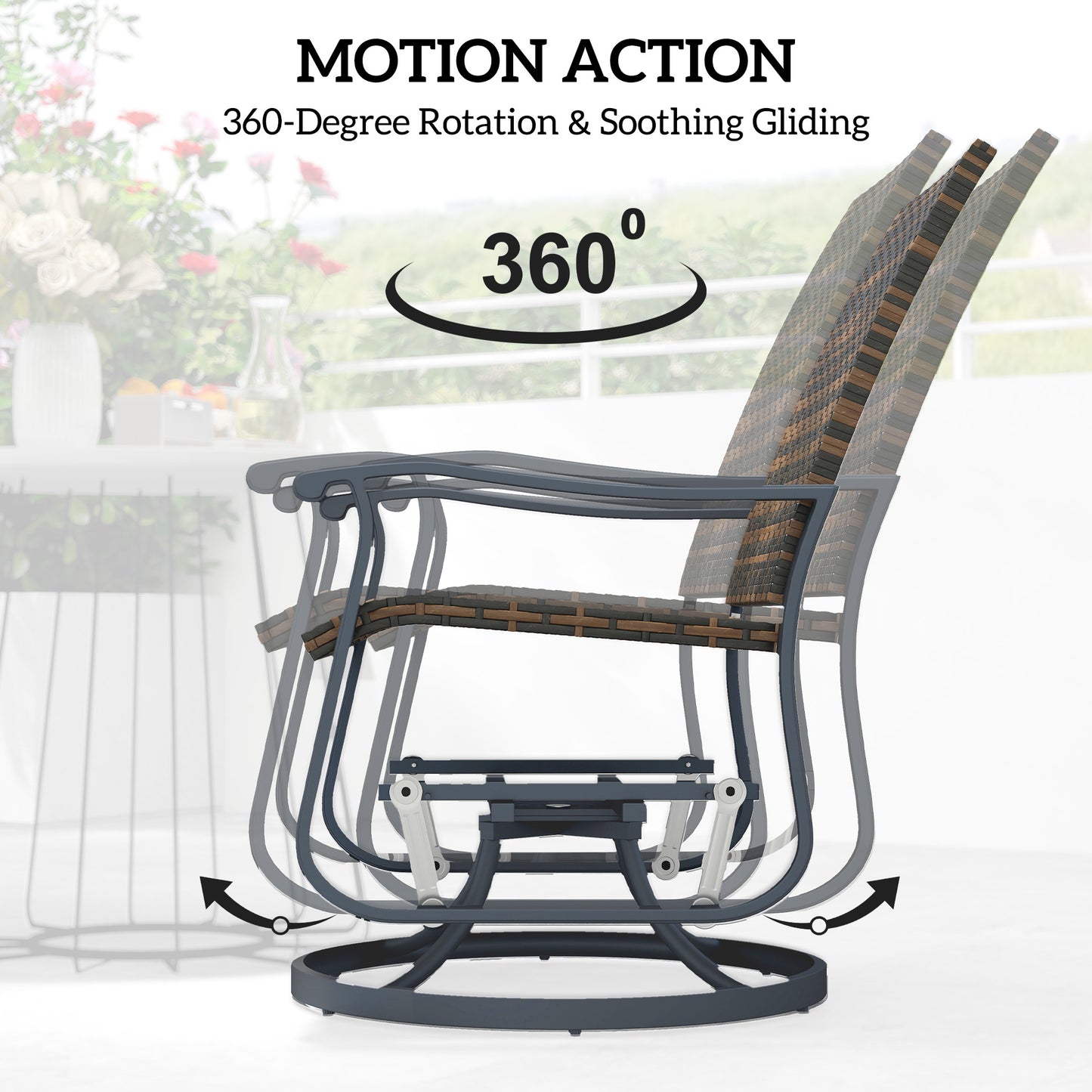 Rattan Swivel Patio Glider Chair Set of 2 - Brown