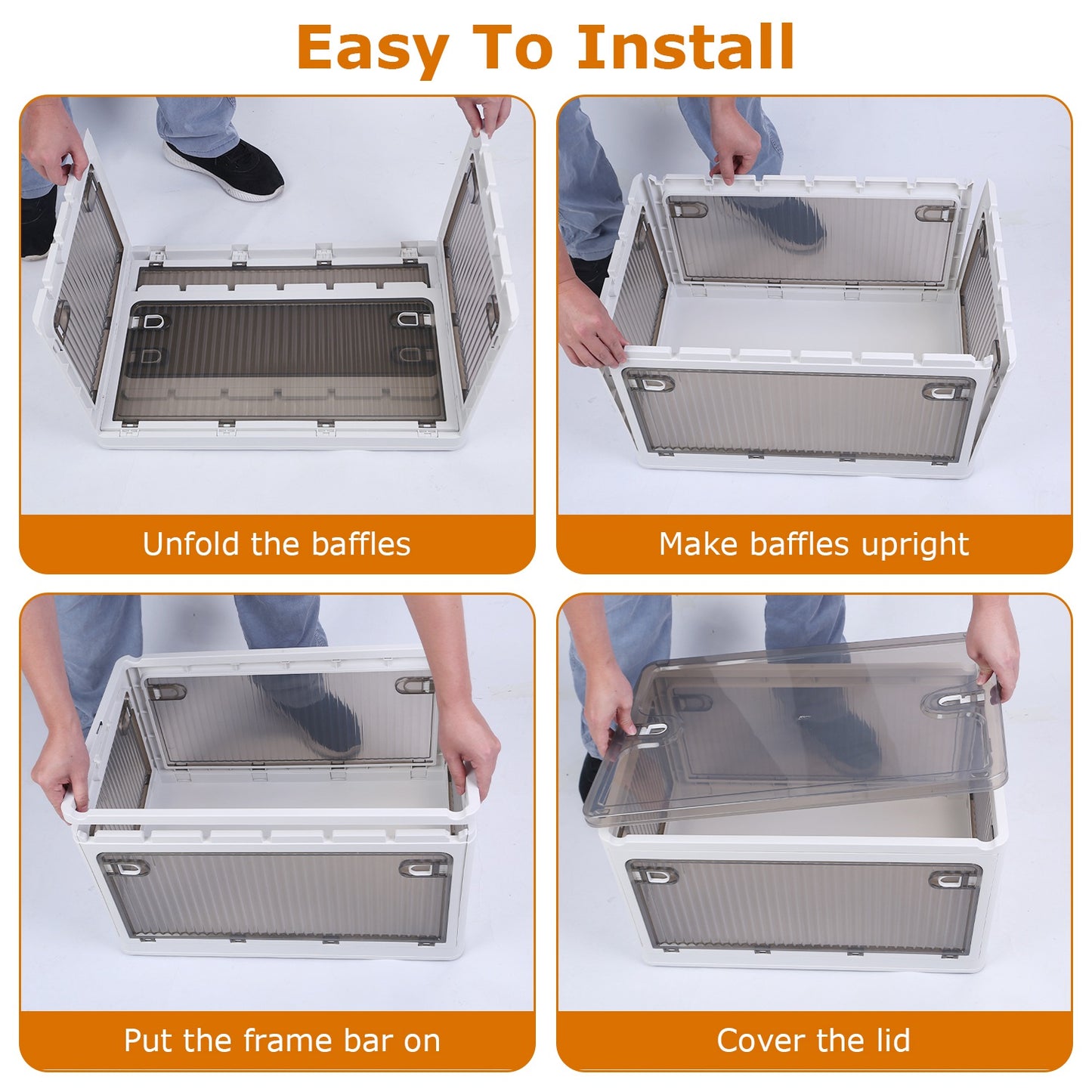 1Pc 70QT 66L Foldable Storage Bins With Lid 4 Doors Collapsible