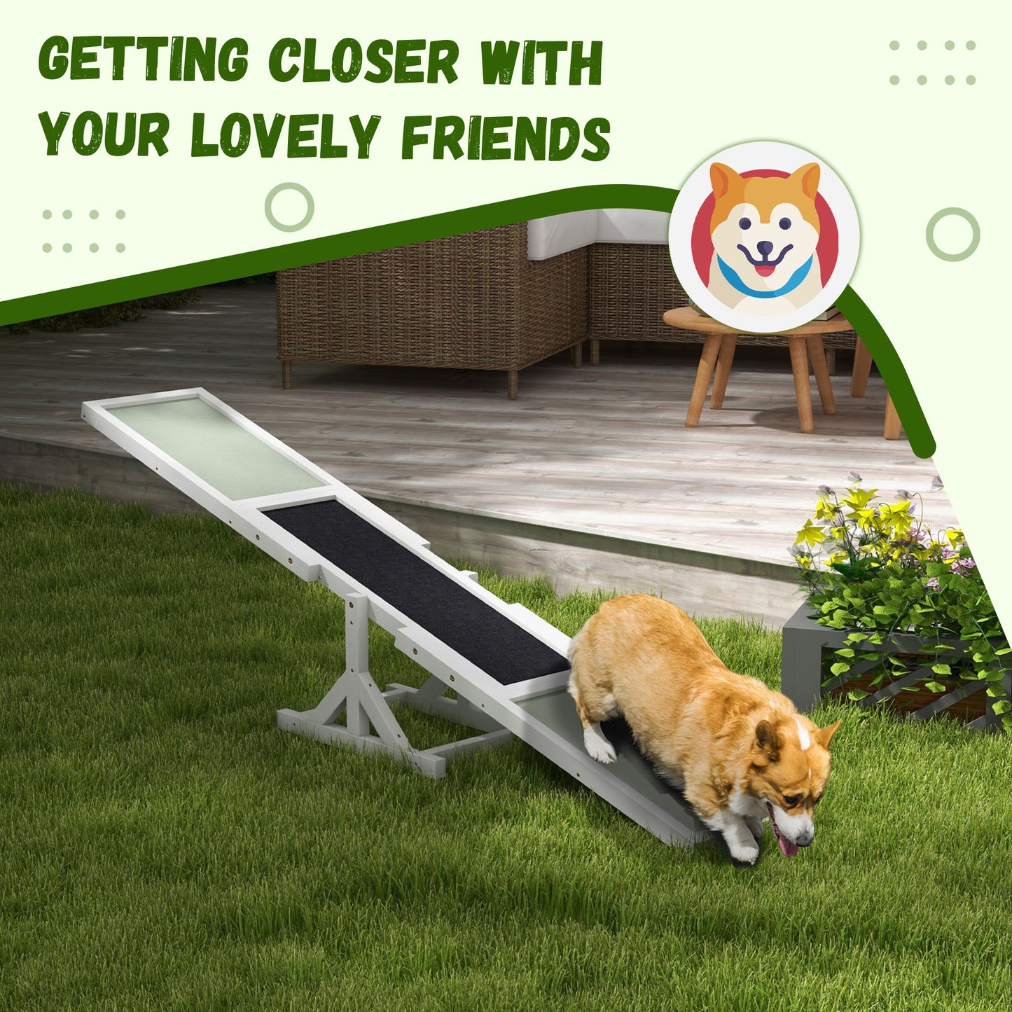 Pet Dog Agility Seesaw - Wooden Balance Toy for Training & Exercise, White (815x350x150 mm)