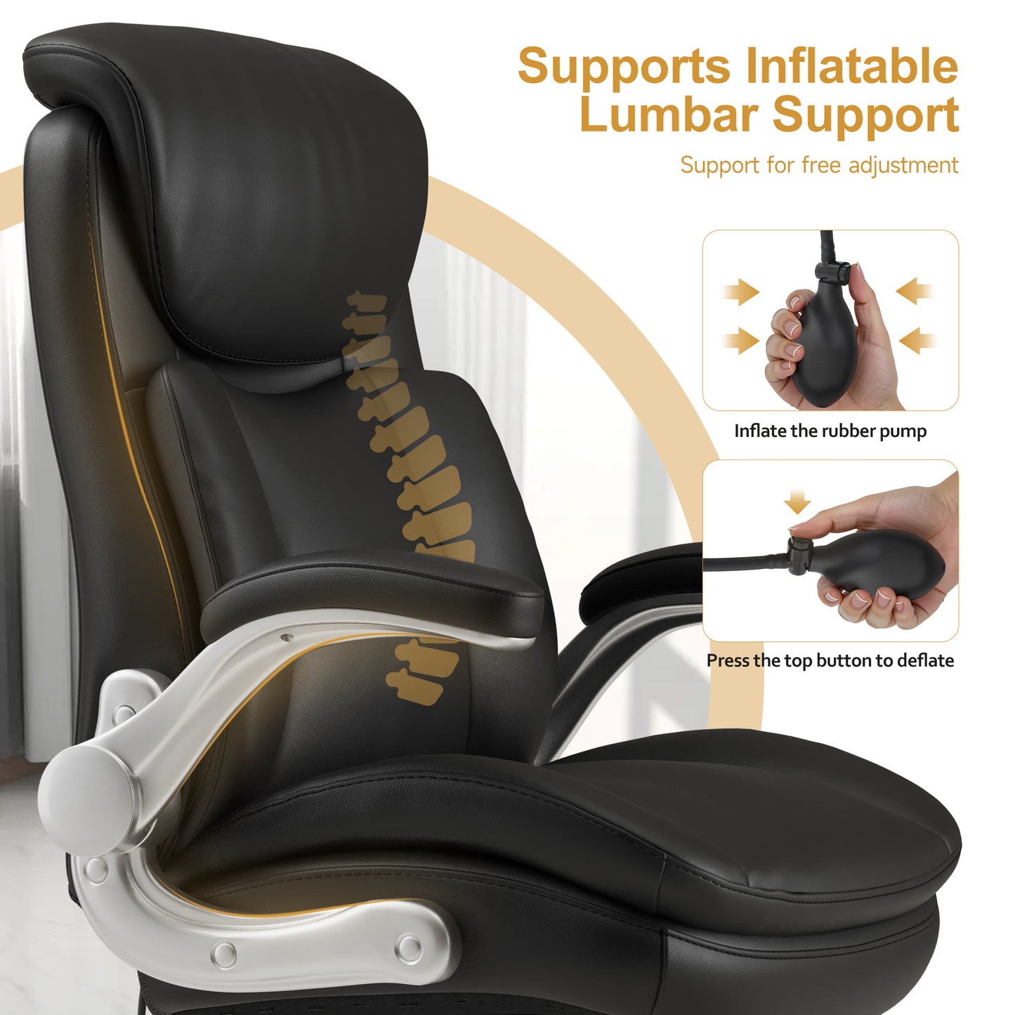 High Back PU Leather Executive Office Chair with Adjustable Lumbar Support