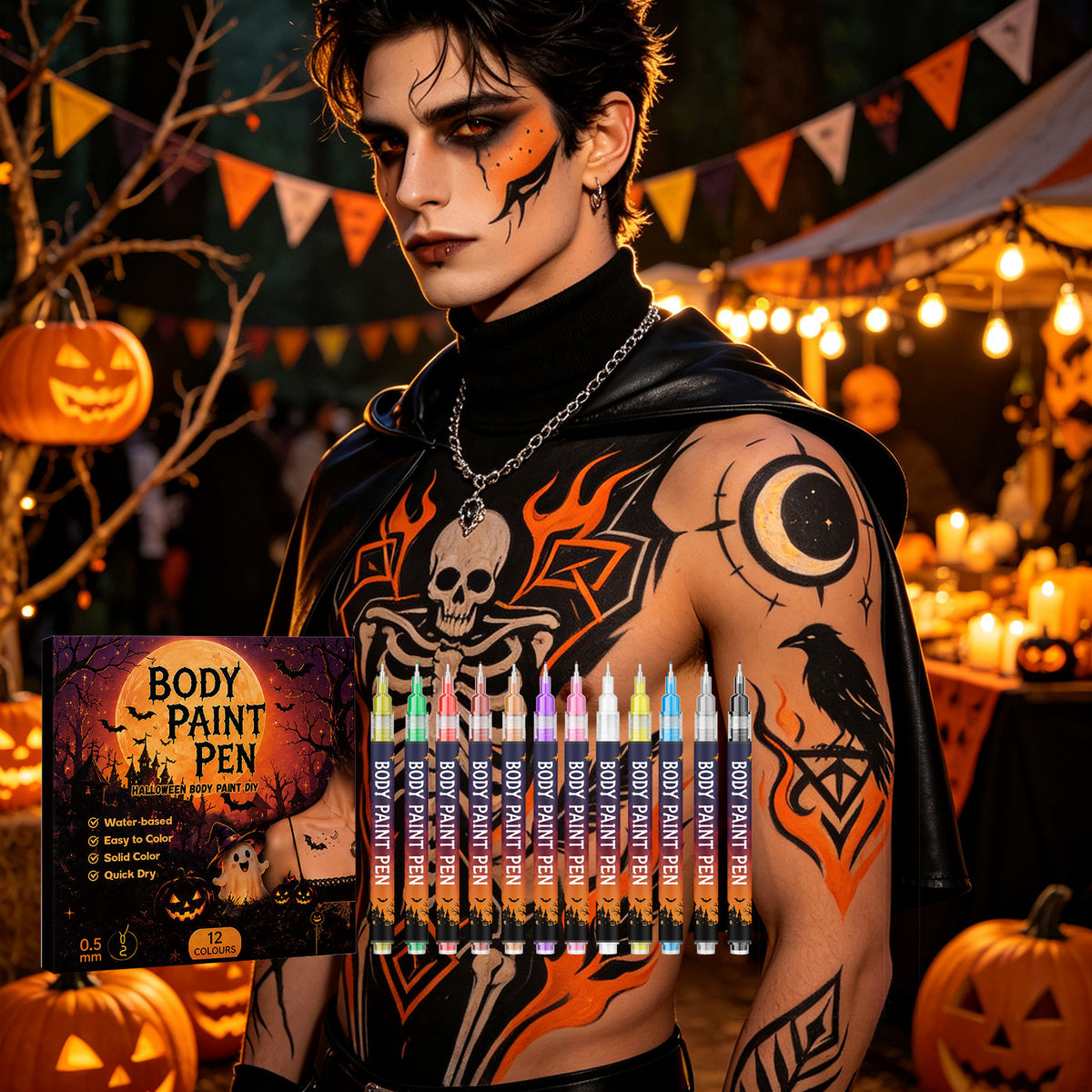 12-Color Body Painting Pen Set for Face & Body Art - Creative Makeup Tool