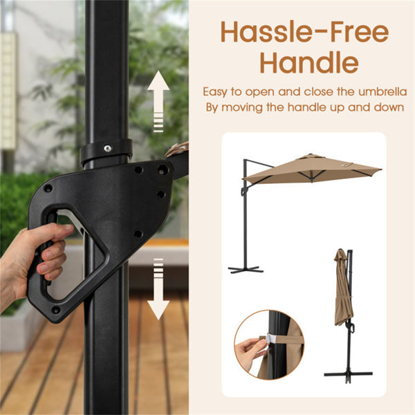 9x8.2FT Cantilever Patio Umbrella - Double-Tier Vented Canopy, Brown
