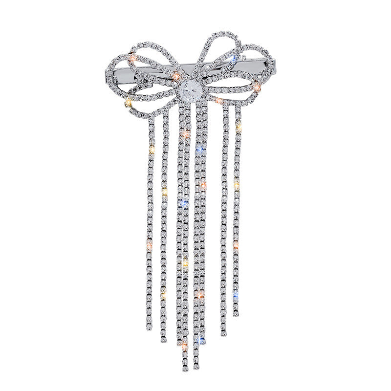 Silver Bow Fringe Hair Clip - Elegant Hair Accessory for Women