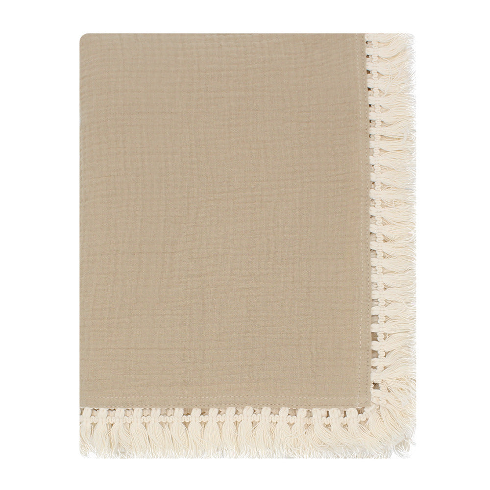 Solid Color Cotton Gauze Baby Blanket with Tassels - 120x120cm