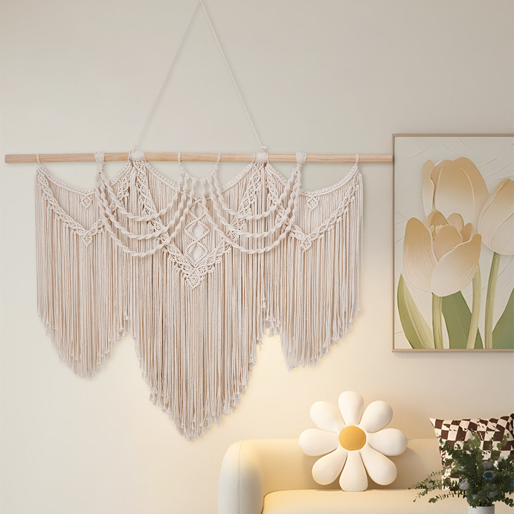 Large Handwoven Cotton Tapestry Wall Hanging - Nordic Style, 110x85cm