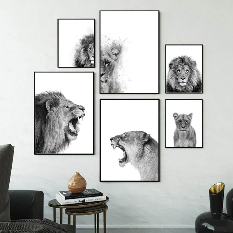 Black and White Animal Watercolor Wall Art Poster - Abstract Canvas Decor