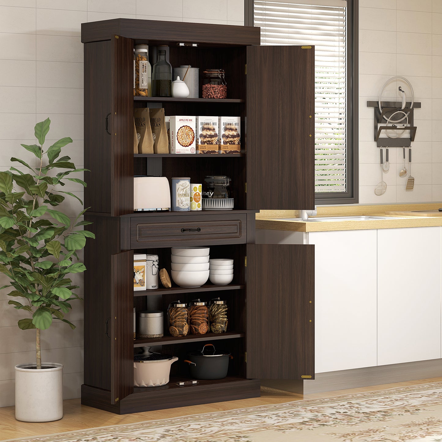 71" Freestanding Kitchen Pantry Cabinet with Drawer - Coffee