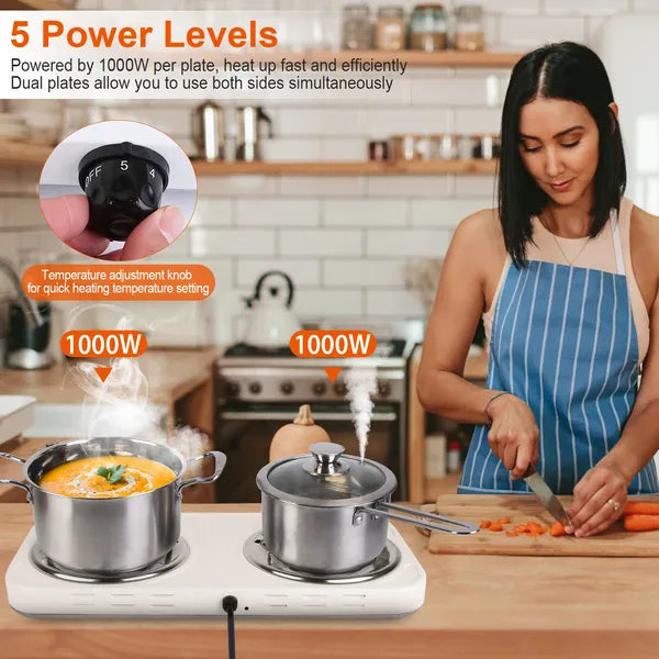 2000W Portable Double Burner Electric Hot Plate Stove for Kitchen & RV