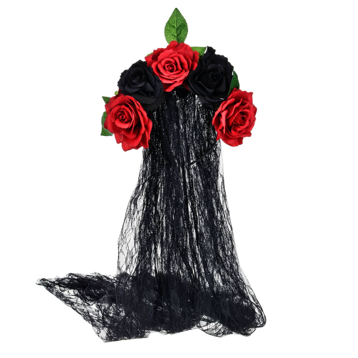 Artificial Rose Flower Headband with Lace Veil