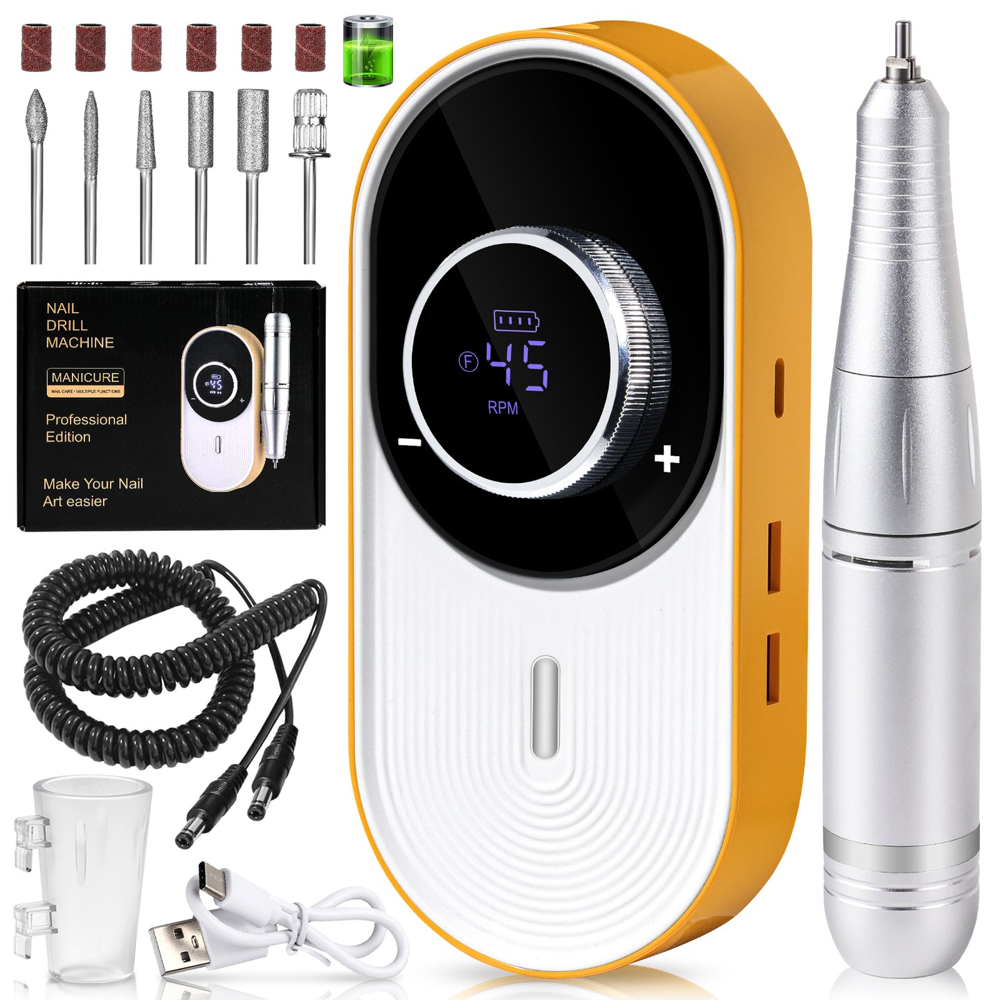 Professional Electric Nail Drill Machine - Rechargeable Manicure File Kit