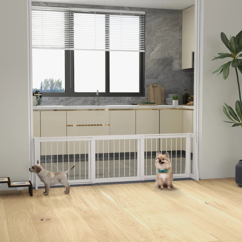 Wooden Pet Gate with Support Feet and Non-Slip Mats - Adjustable Indoor Barrier