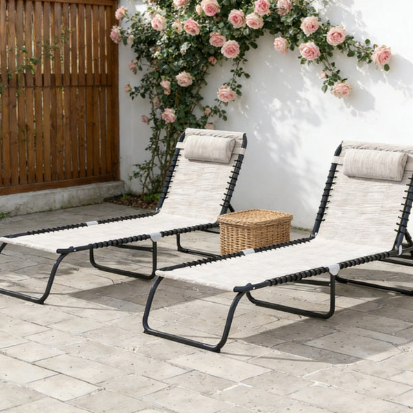 Portable Folding Lounge Chairs with Reclining Positions - Cream White