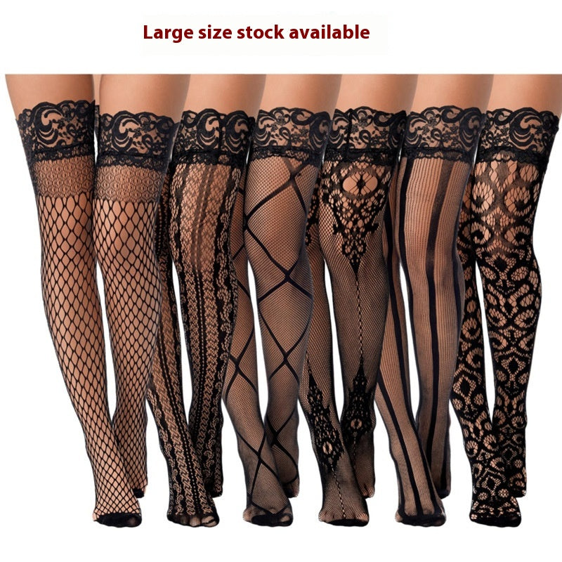 Plus Size Fishnet Stockings Mesh Tights - Non Slip Lace Thigh-Highs for Women