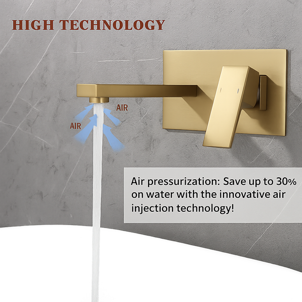 Wall Mount Bathroom Sink Faucet - Brushed Gold, 2 Holes
