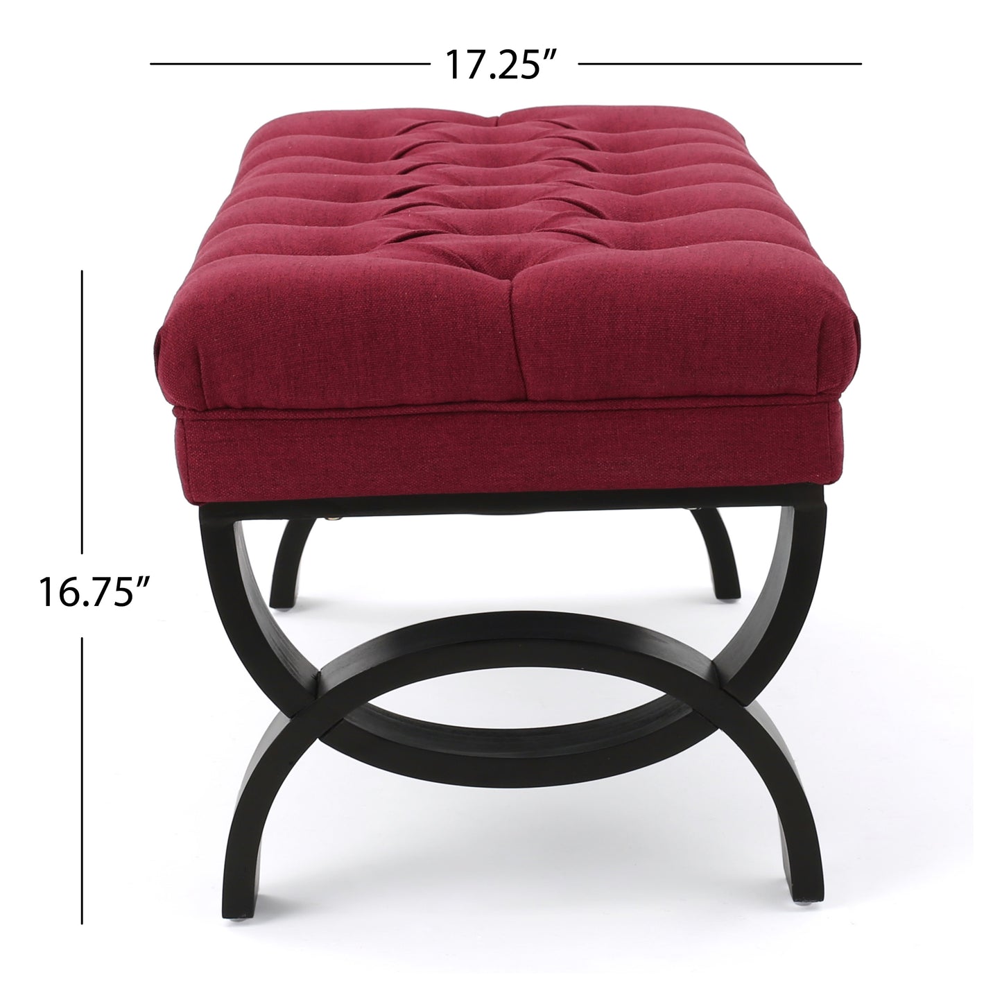 Red Fabric Ottoman Bench with Button Tufting