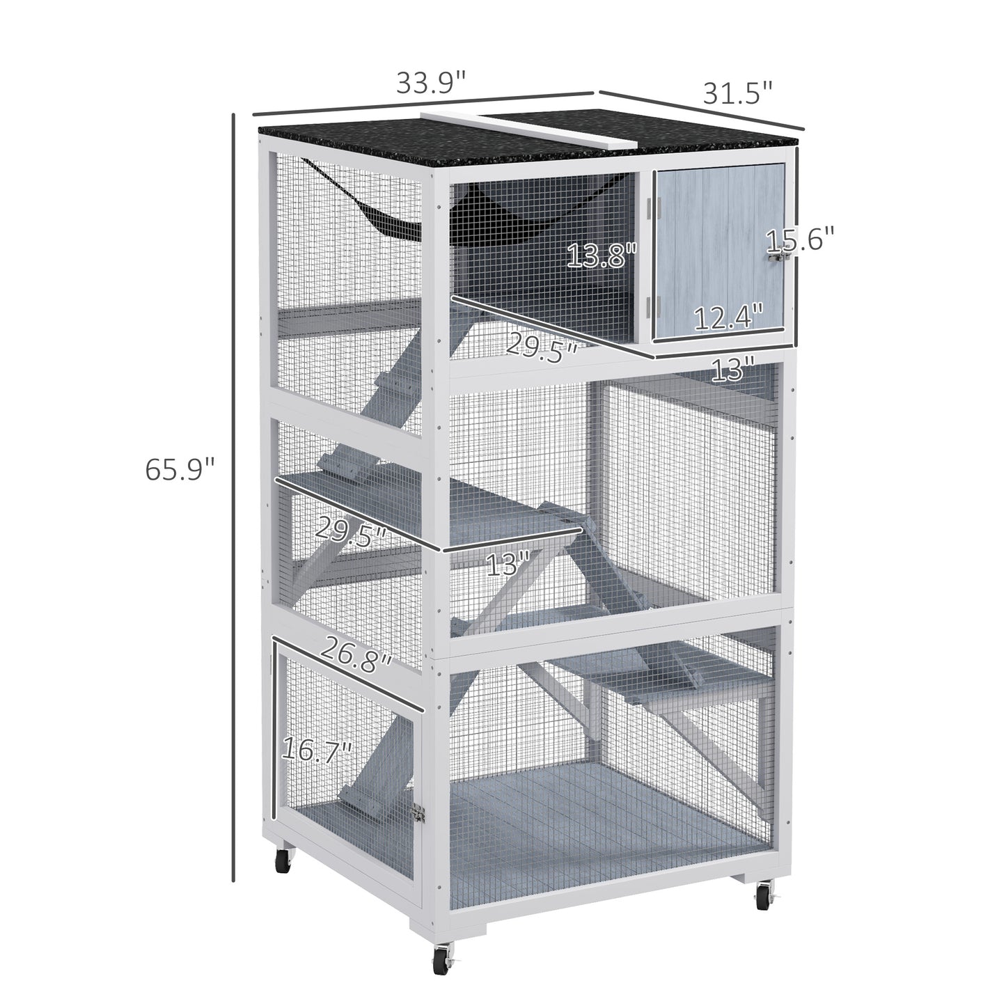 Outdoor Cat Enclosure House with Wheels, Hammock & Ramps, Gray - 970x630x335mm
