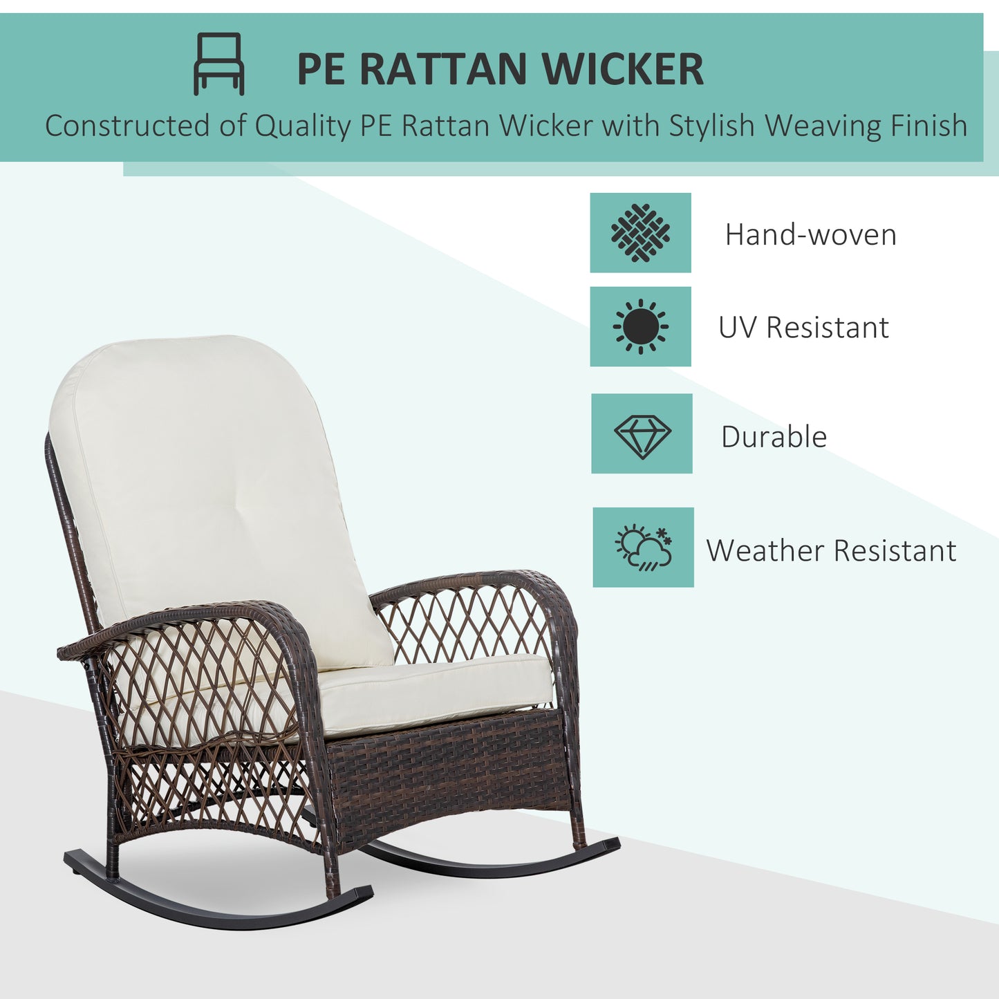 Outdoor Rattan Wicker Recliner Rocker Chair with Cushion